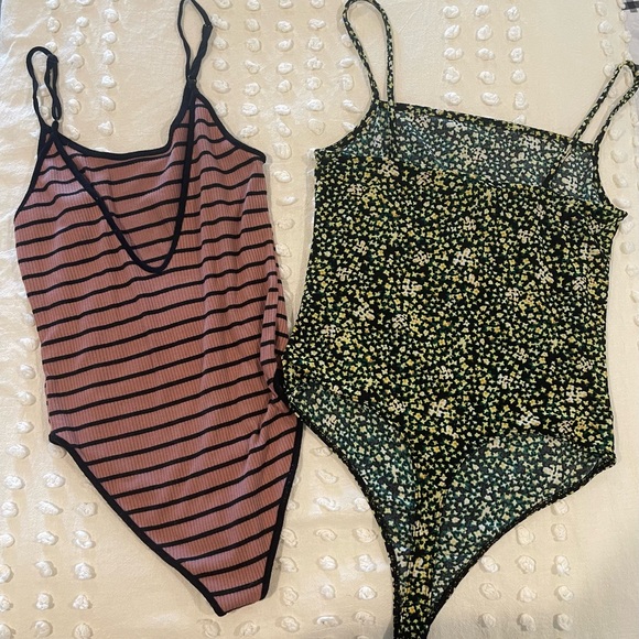 Forever 21 and Free press bundle 2-body suits small cotton thong stripes floral - Picture 2 of 6